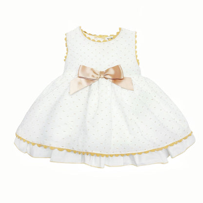 *SALE* Baby Girl White Cotton Dress Camel Details with Pants "MYD2440C"