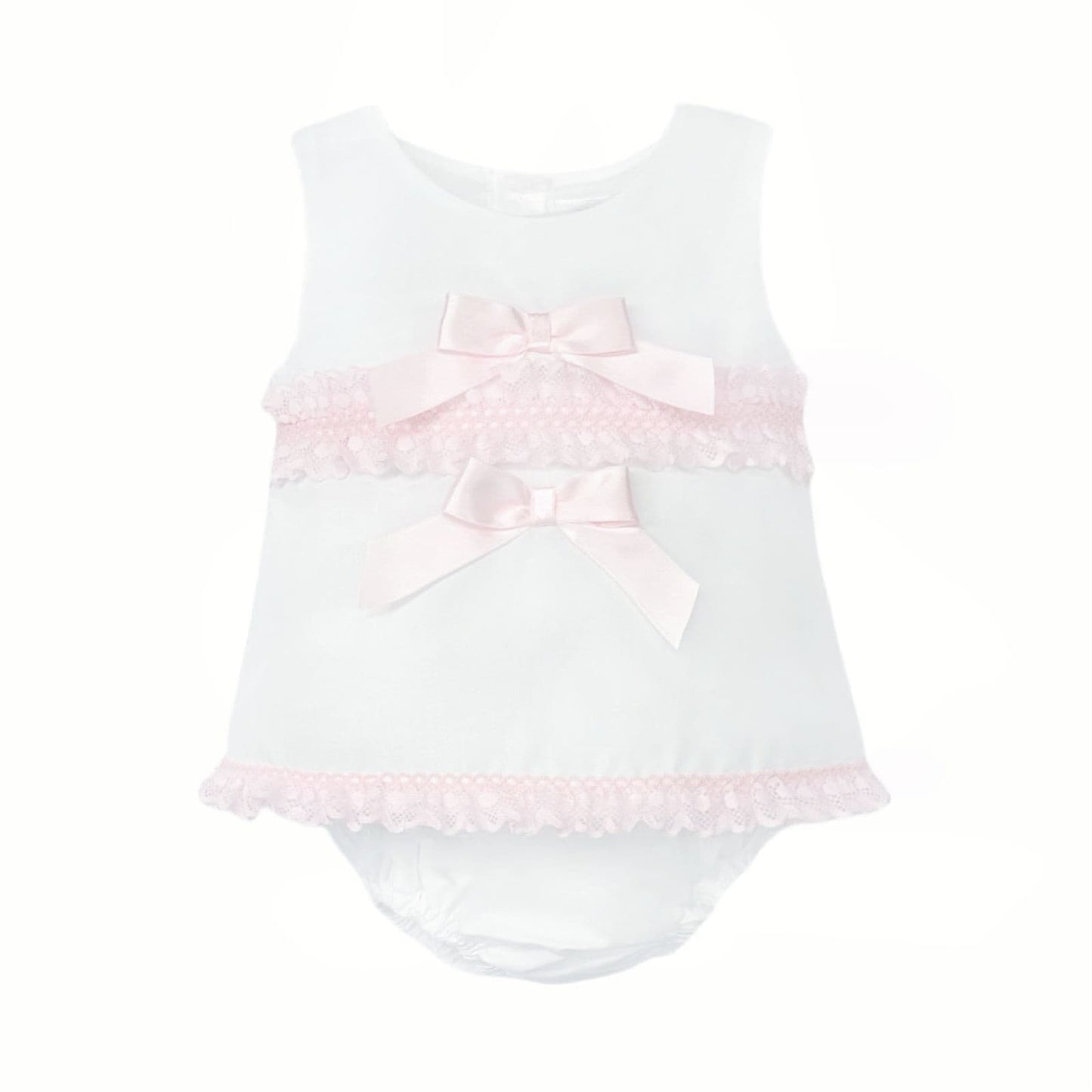 *SALE* Baby Girl White Cotton Dress Lacey Details with Pants "MYD25001"