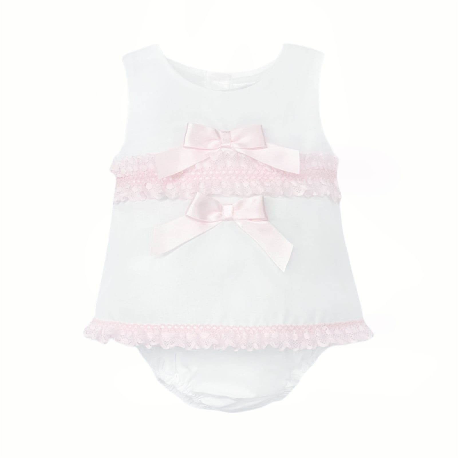 *SALE* Baby Girl White Cotton Dress Lacey Details with Pants "MYD25001"