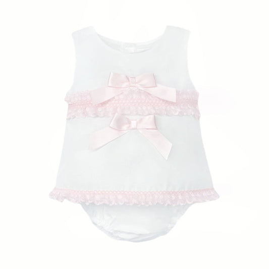 *SALE* Baby Girl White Cotton Dress Lacey Details with Pants "MYD25001"