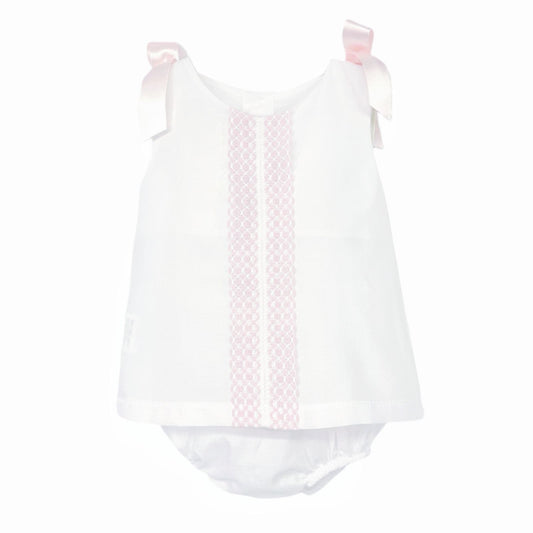 *SALE* Baby Girl White Cotton Dress Lacey Details with Pants "MYD25002"