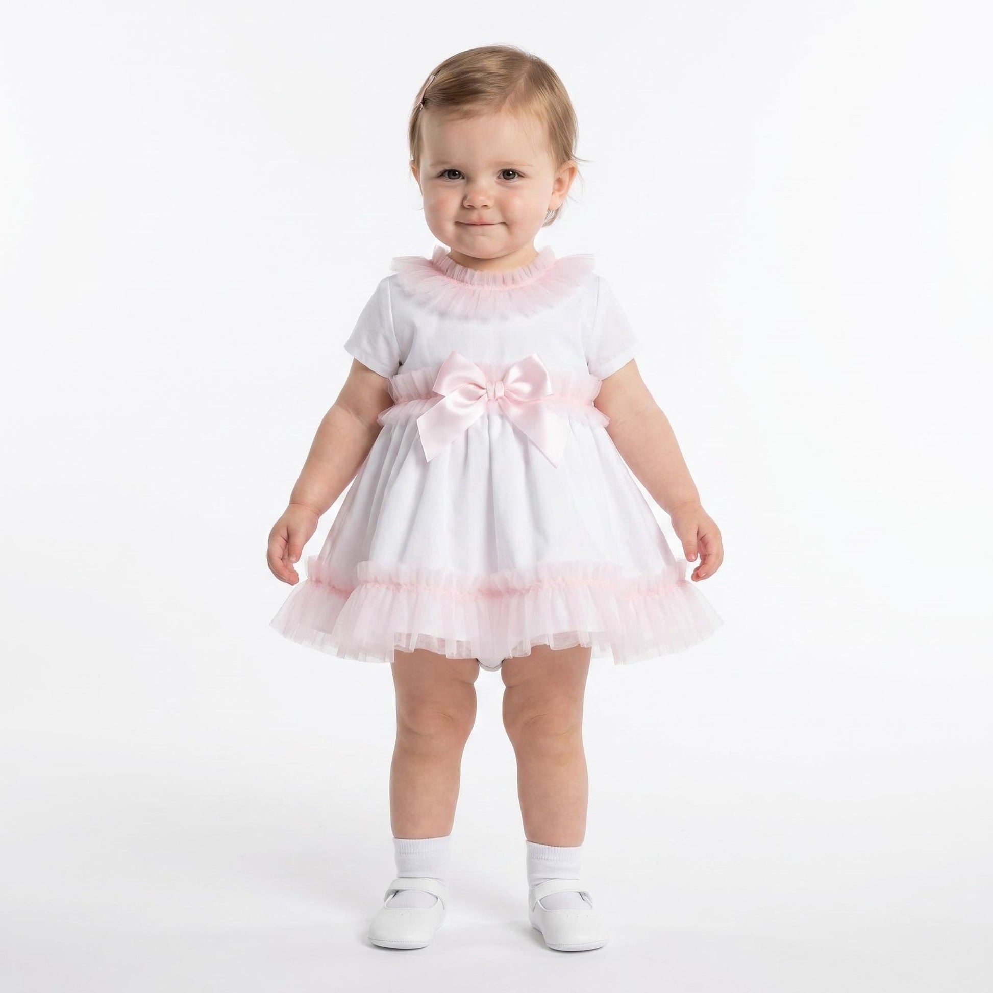 *SALE* Baby Girl White Cotton Dress Pink Tulle Details with Pants "MYD25010"
