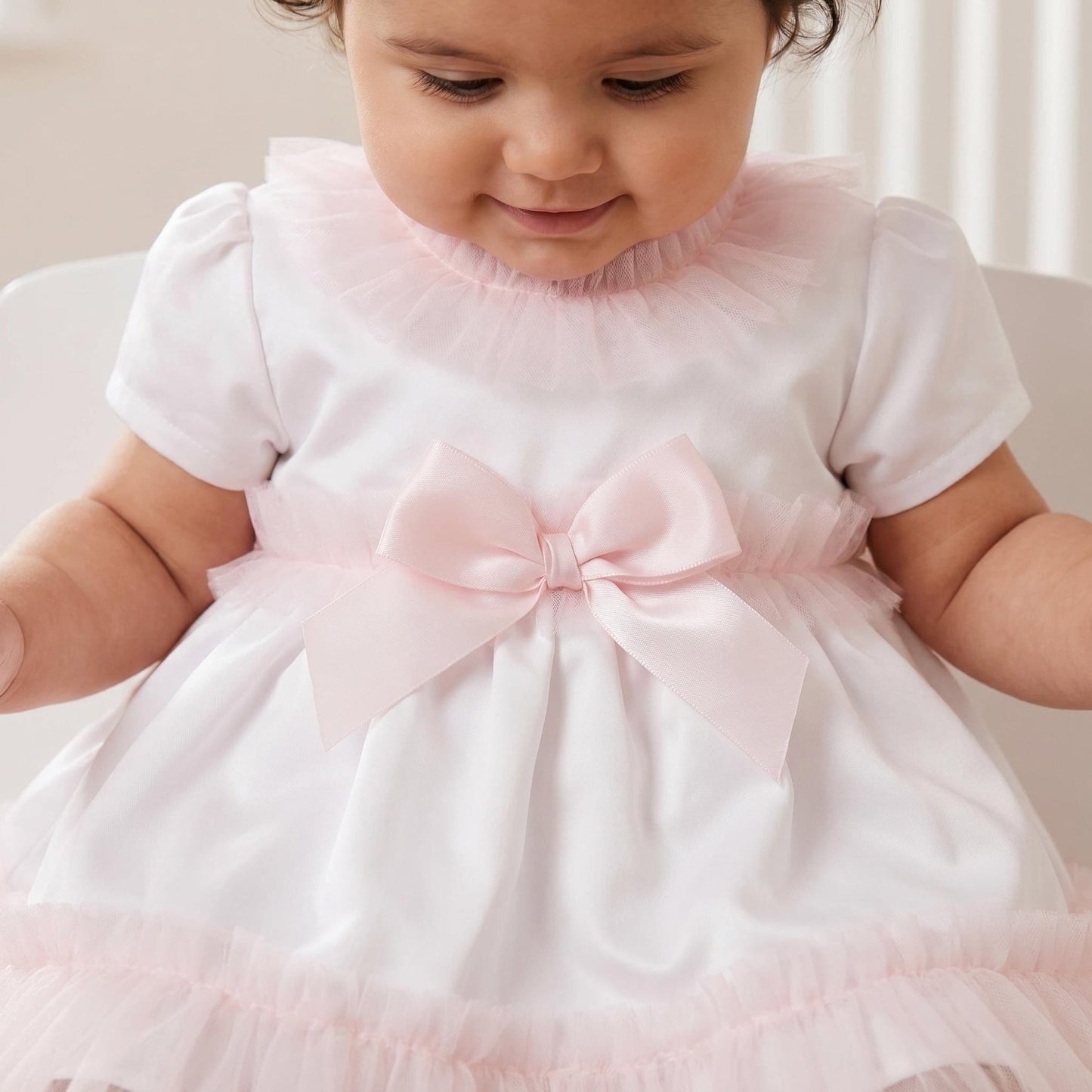 *SALE* Baby Girl White Cotton Dress Pink Tulle Details with Pants "MYD25010"