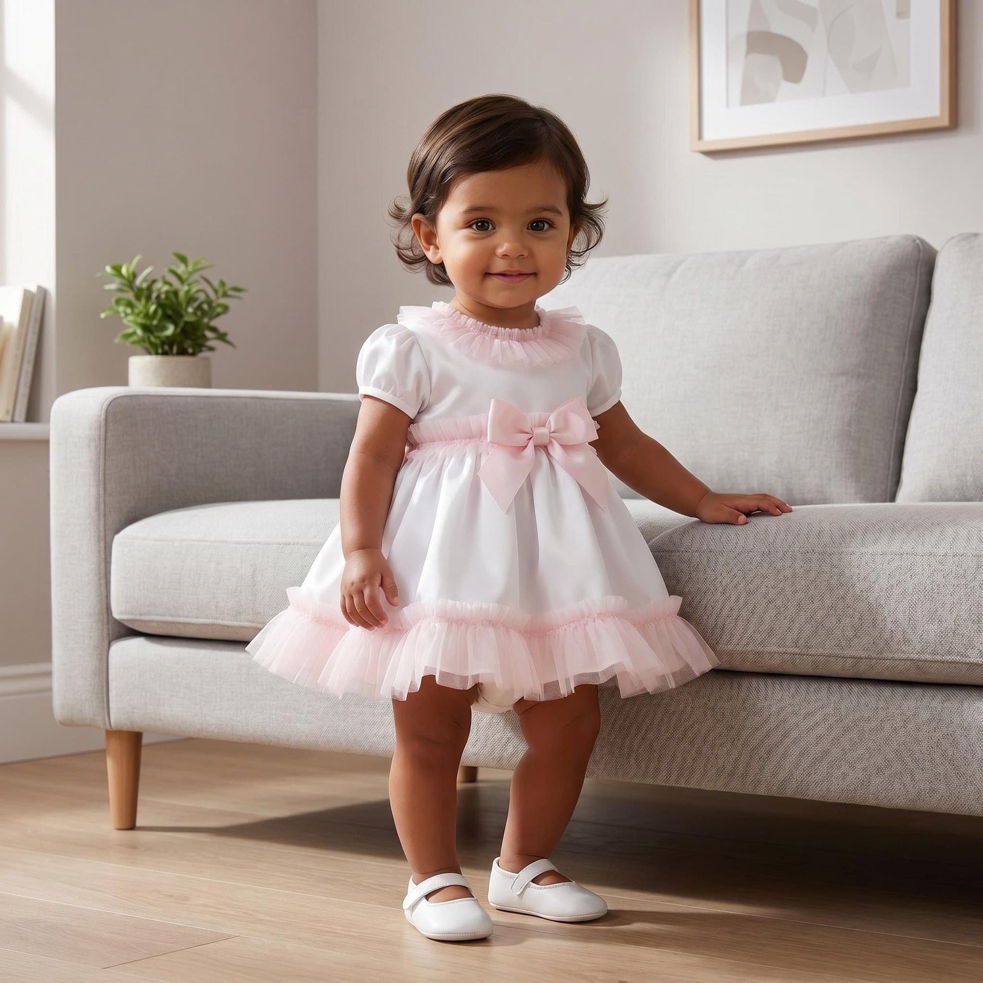 *SALE* Baby Girl White Cotton Dress Pink Tulle Details with Pants "MYD25010"