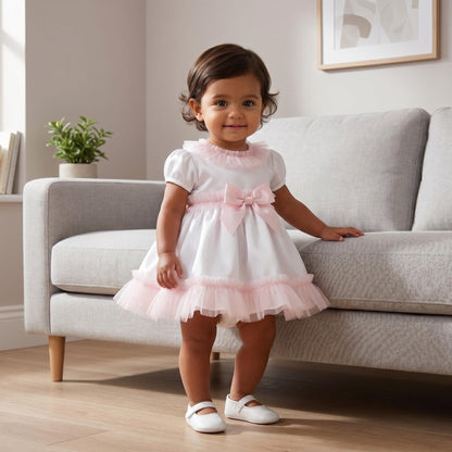 *SALE* Baby Girl White Cotton Dress Pink Tulle Details with Pants "MYD25010"