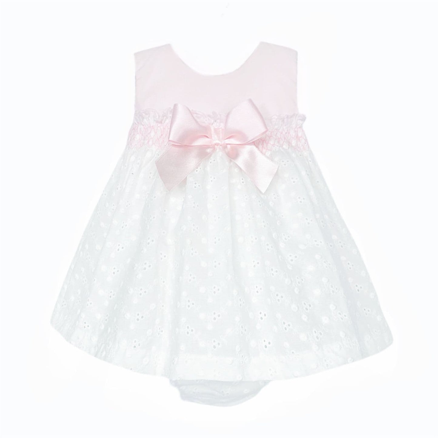 *SALE* Baby Girl White Embroidery Smock Dress with Pants "MYD25055"