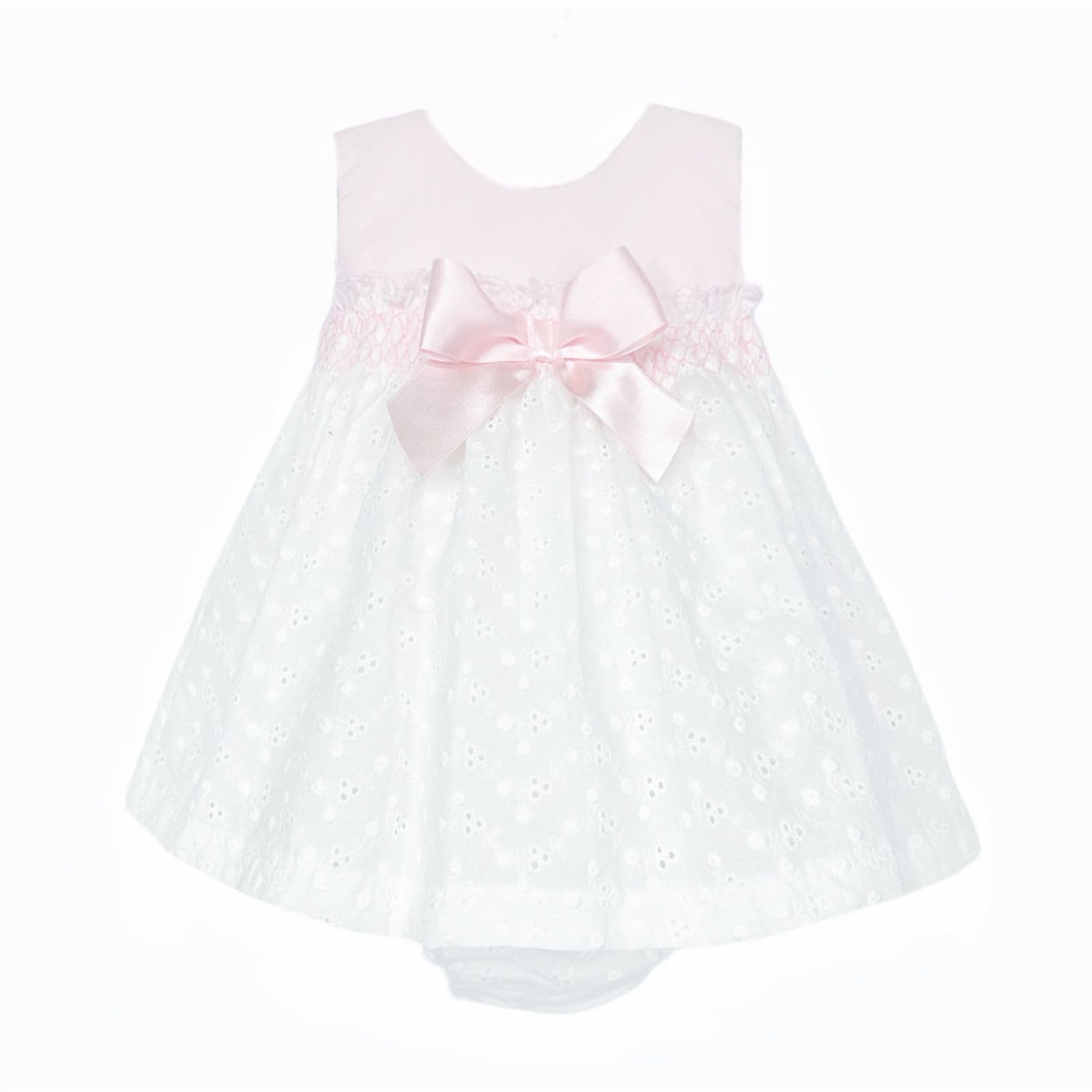 *SALE* Baby Girl White Embroidery Smock Dress with Pants "MYD25055"
