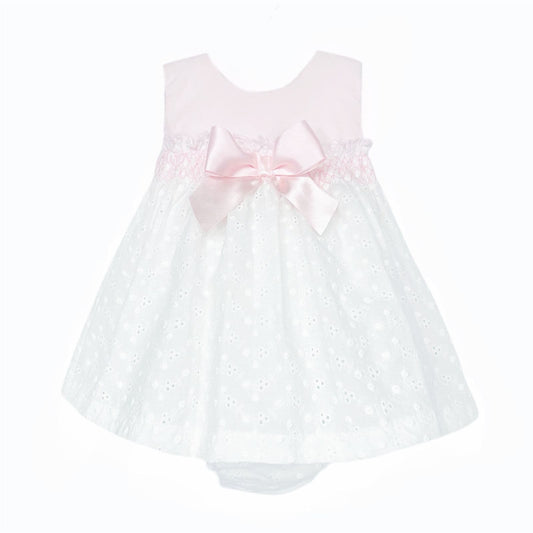 *SALE* Baby Girl White Embroidery Smock Dress with Pants "MYD25055"