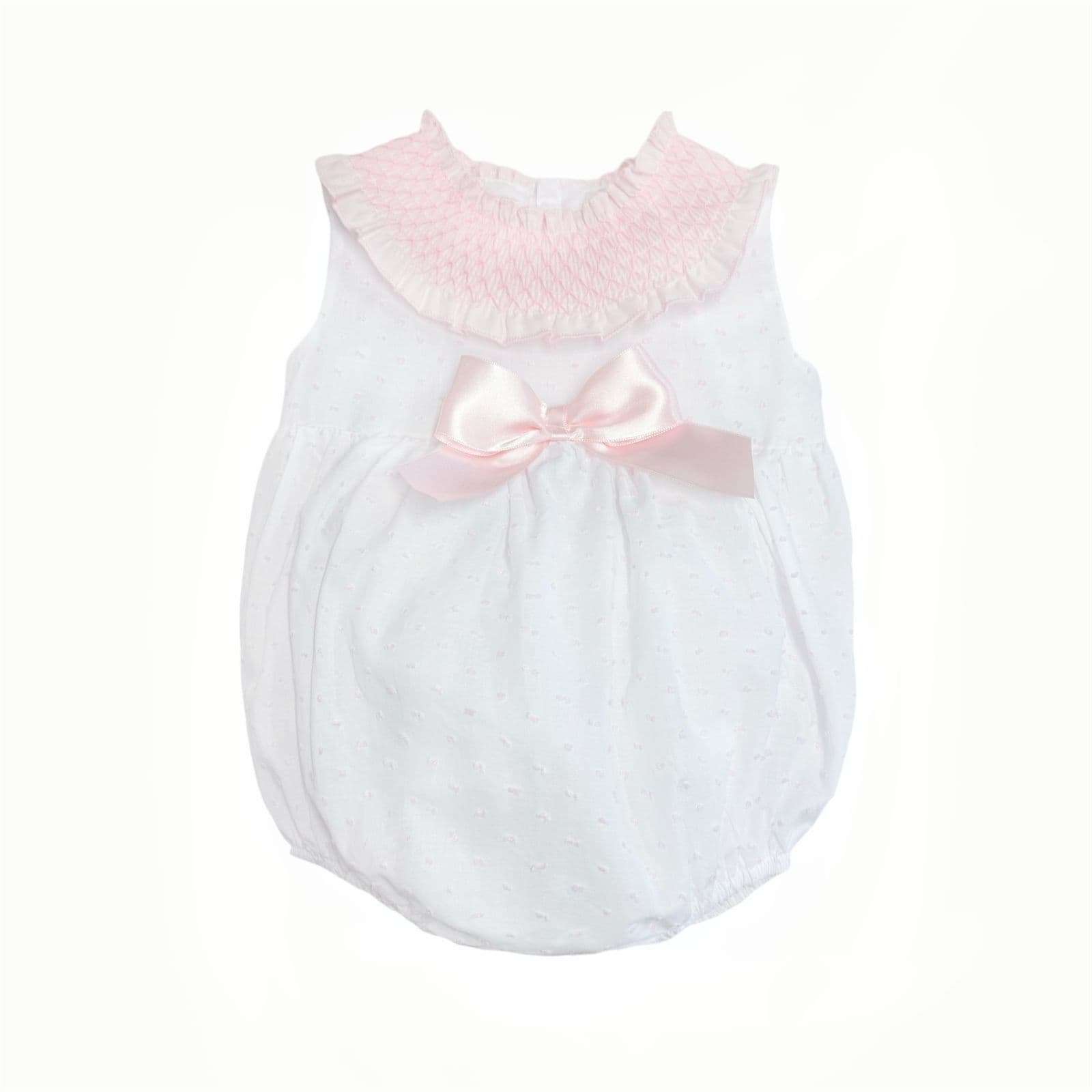 *SALE* Baby Girl White/Pink Plumetis Smocked Romper "MYD2417P"