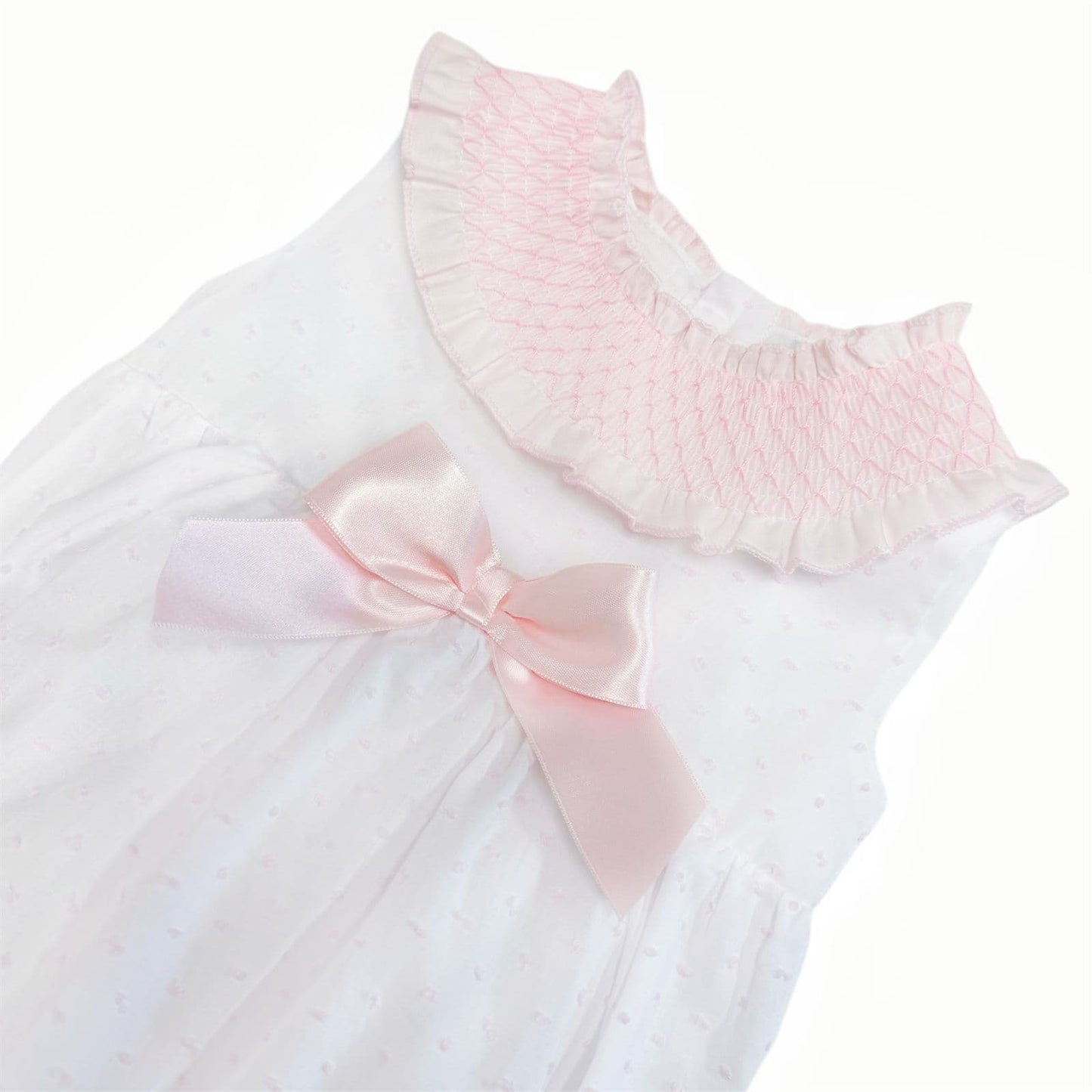 *SALE* Baby Girl White/Pink Plumetis Smocked Romper "MYD2417P"