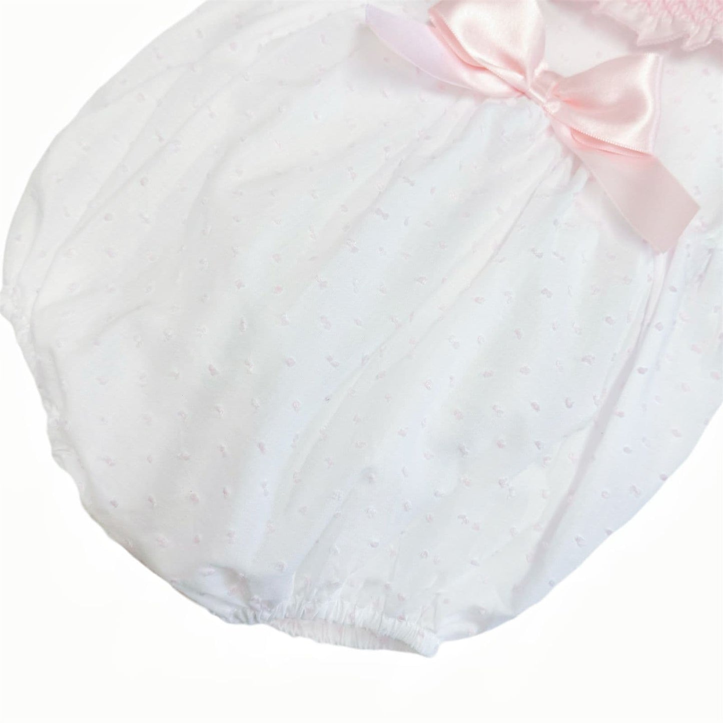 *SALE* Baby Girl White/Pink Plumetis Smocked Romper "MYD2417P"