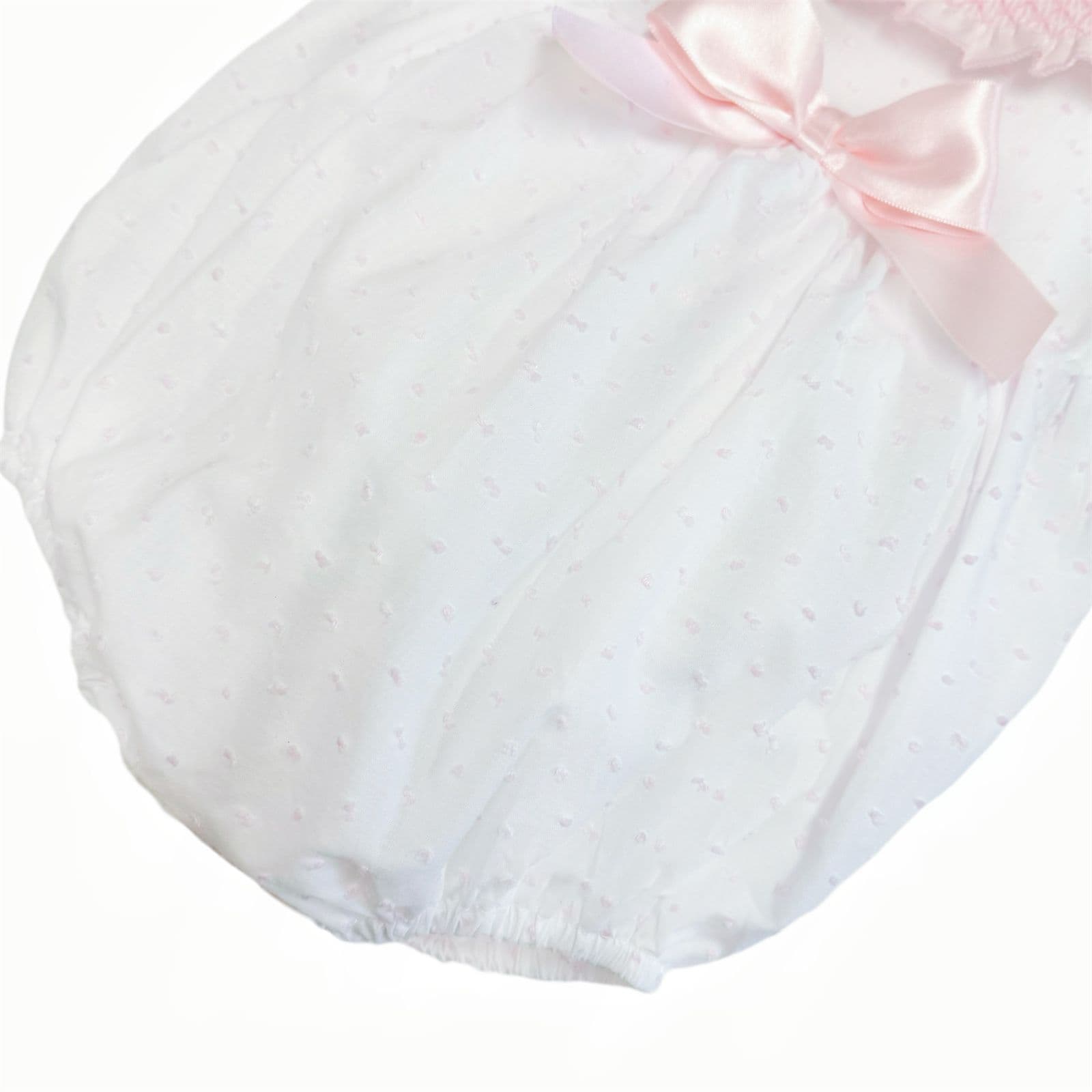 *SALE* Baby Girl White/Pink Plumetis Smocked Romper "MYD2417P"