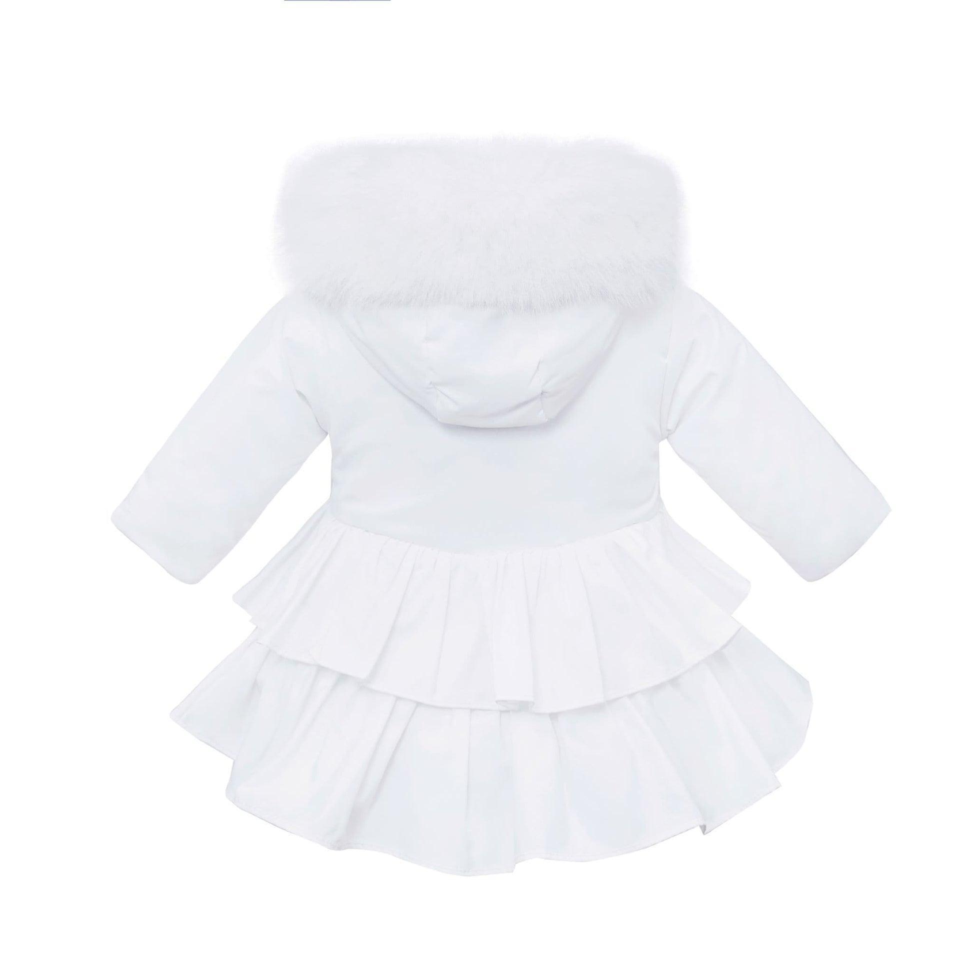*SALE* Baby Girl White Puffer Coat Frilly Bottom Faux Fur Hood "MYD407 White"
