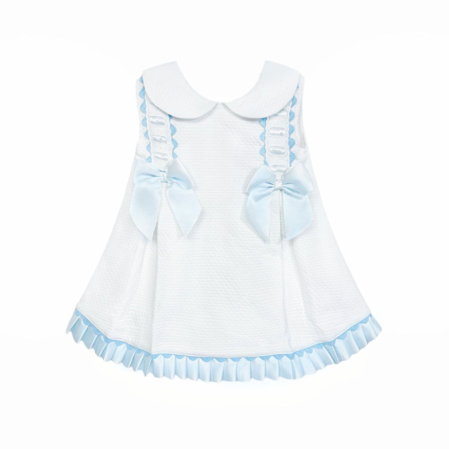 *SALE* Baby Girl White Spanish Princess Dress with Blue Ribbon Trim "8601 Blue"