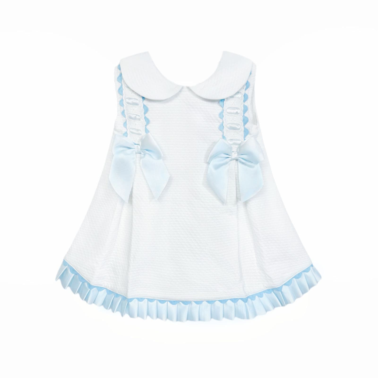 *SALE* Baby Girl White Spanish Princess Dress with Blue Ribbon Trim "8601 Blue"