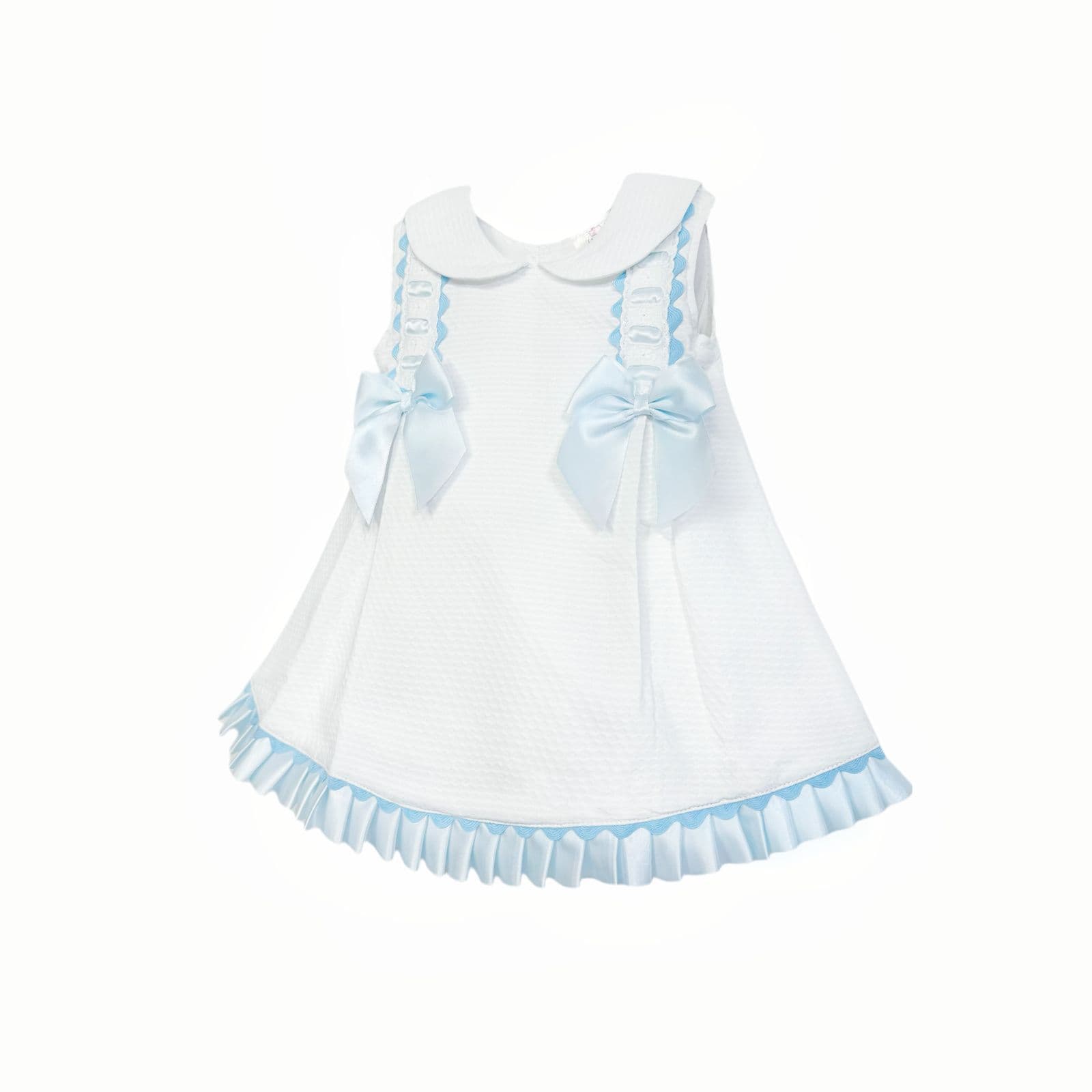 *SALE* Baby Girl White Spanish Princess Dress with Blue Ribbon Trim "8601 Blue"