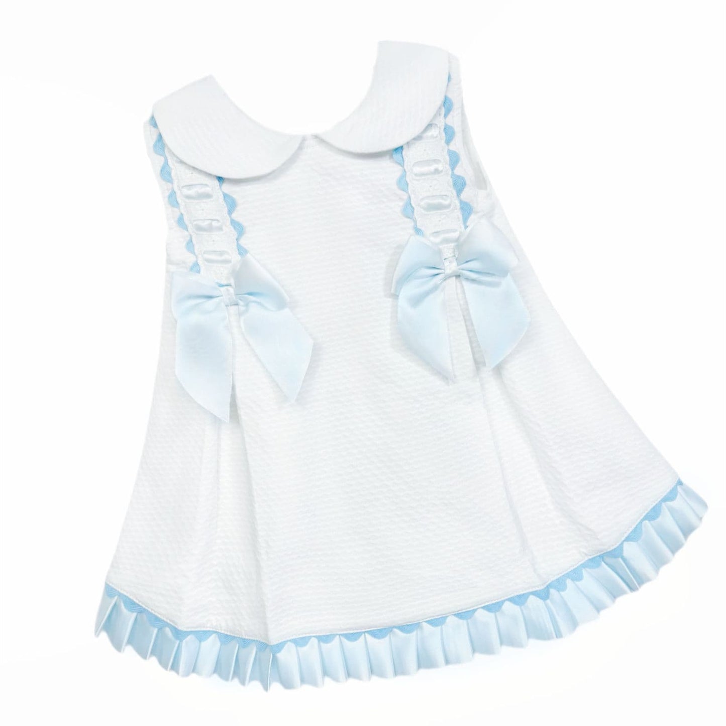 *SALE* Baby Girl White Spanish Princess Dress with Blue Ribbon Trim "8601 Blue"