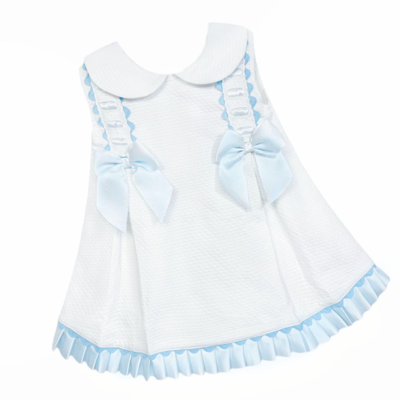 *SALE* Baby Girl White Spanish Princess Dress with Blue Ribbon Trim "8601 Blue"