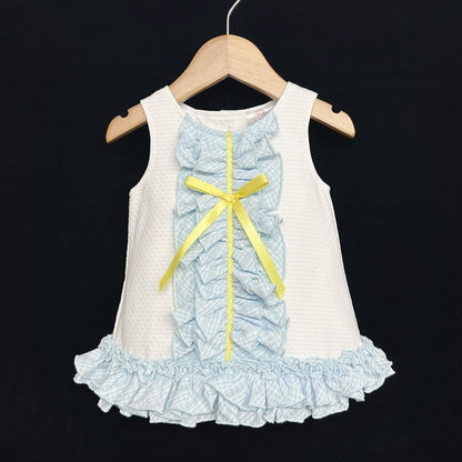 *SALE* Baby Girl White Waffle A Line Dress Mint Frilly Details Pants Set "2150"
