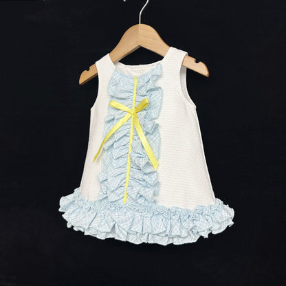 *SALE* Baby Girl White Waffle A Line Dress Mint Frilly Details Pants Set "2150"