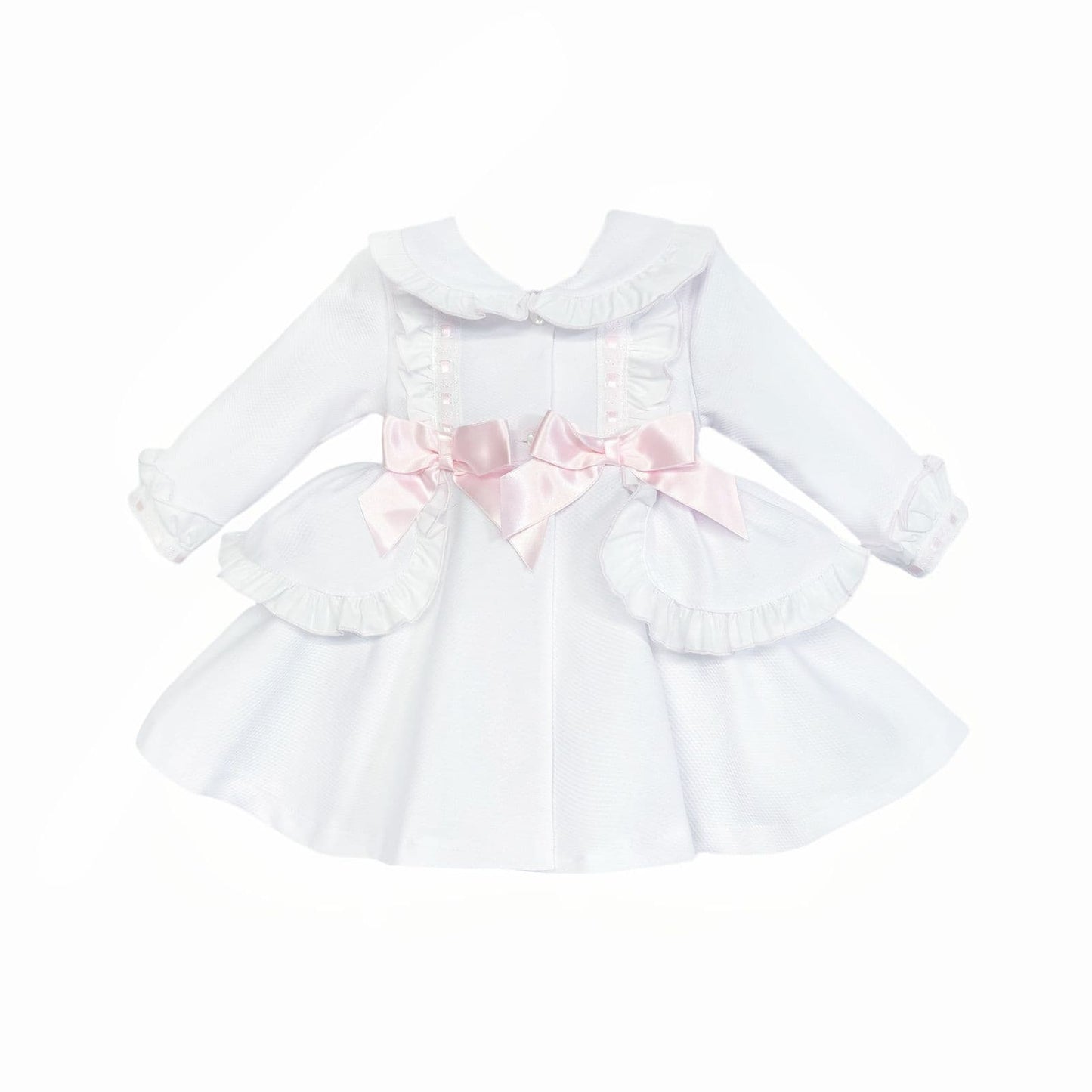 *SALE* Baby Girl White Waffle Puff Ball Frilly Jacket Pink Bow "ABR003WP"