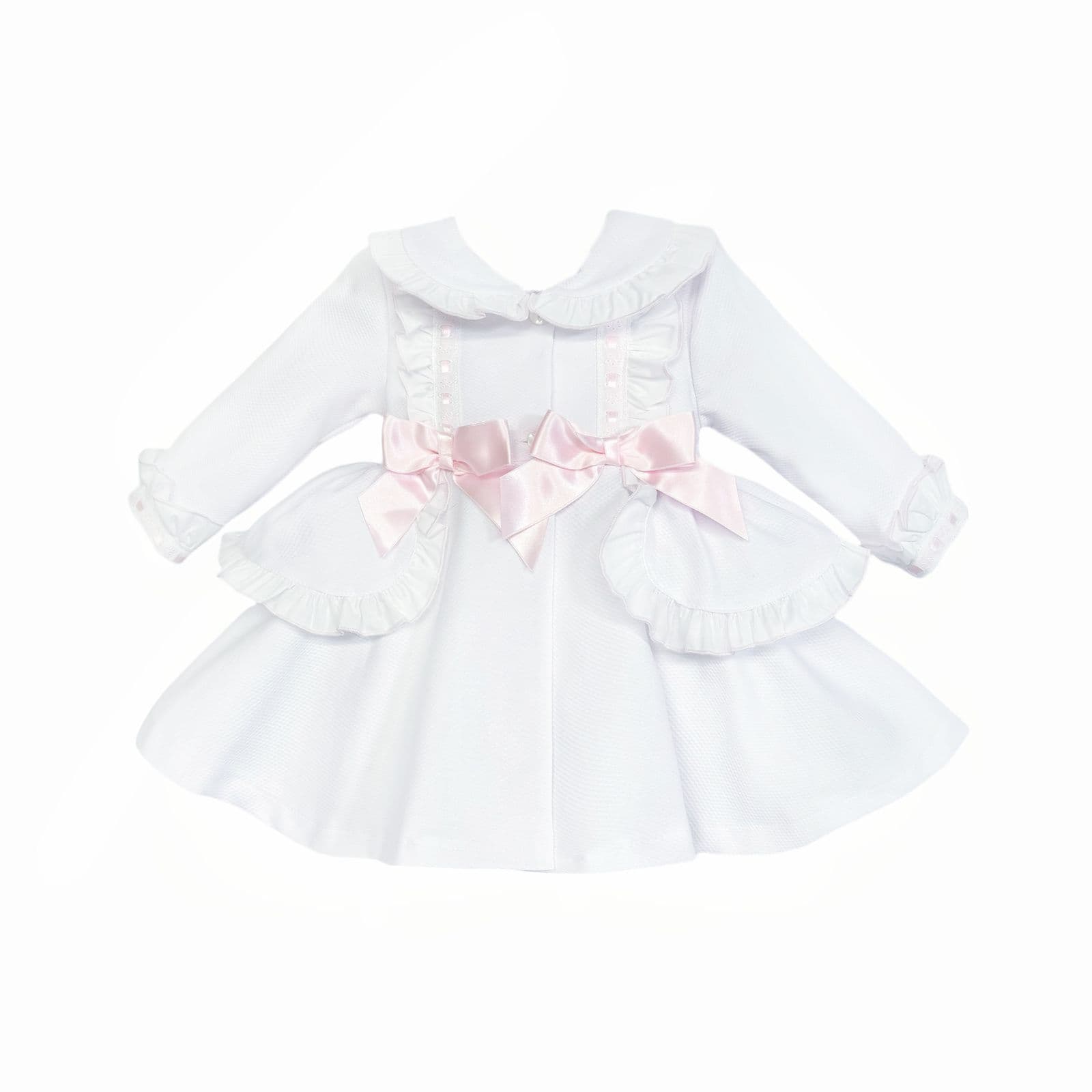 *SALE* Baby Girl White Waffle Puff Ball Frilly Jacket Pink Bow "ABR003WP"