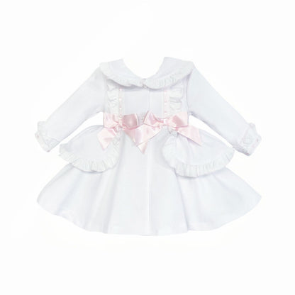 *SALE* Baby Girl White Waffle Puff Ball Frilly Jacket Pink Bow "ABR003WP"