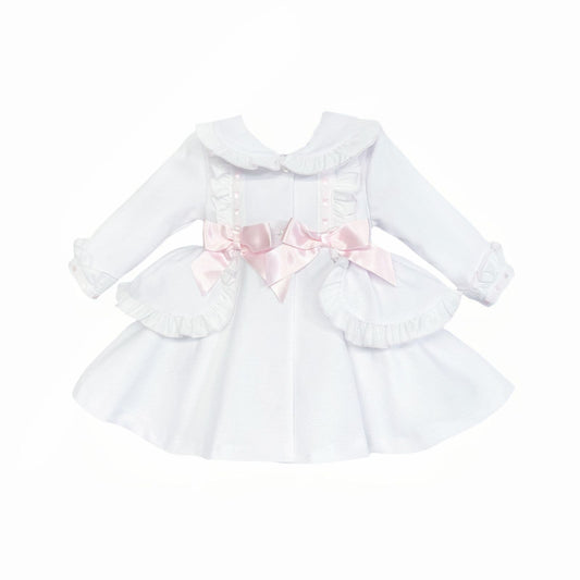 *SALE* Baby Girl White Waffle Puff Ball Frilly Jacket Pink Bow "ABR003WP"
