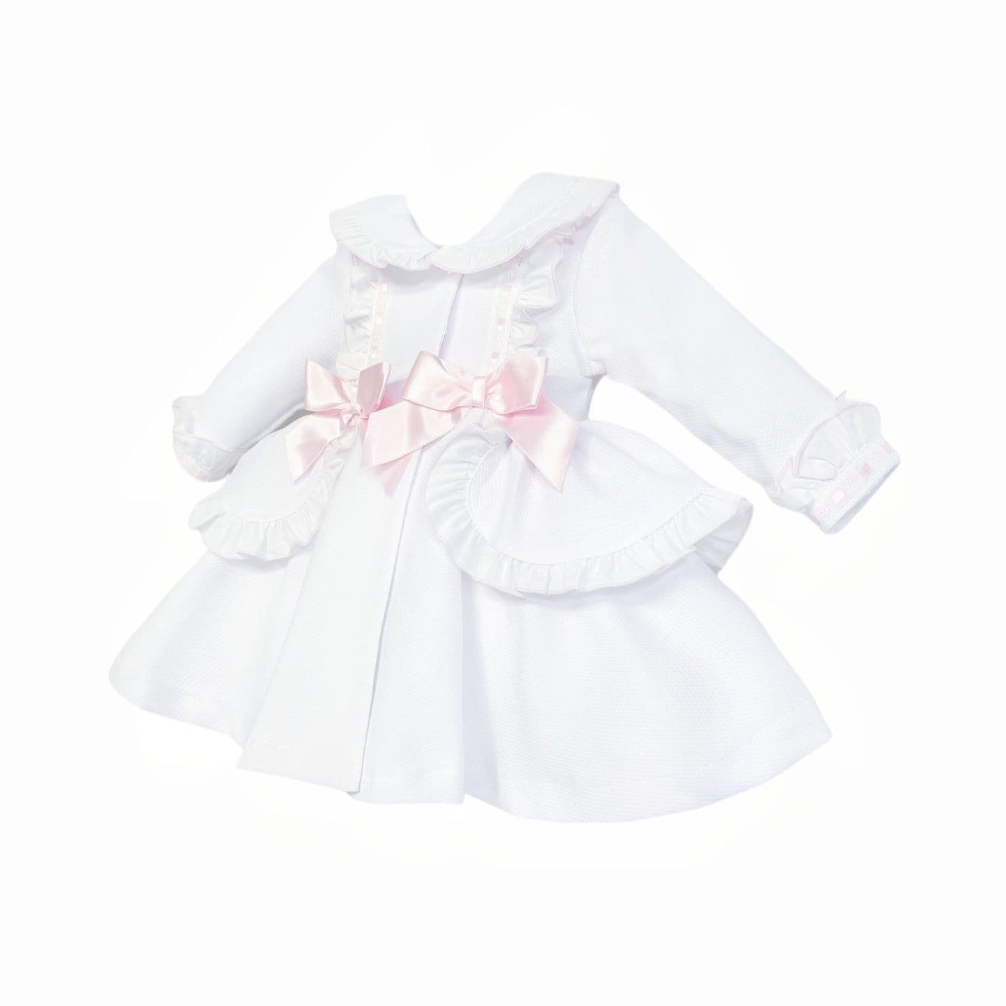 *SALE* Baby Girl White Waffle Puff Ball Frilly Jacket Pink Bow "ABR003WP"