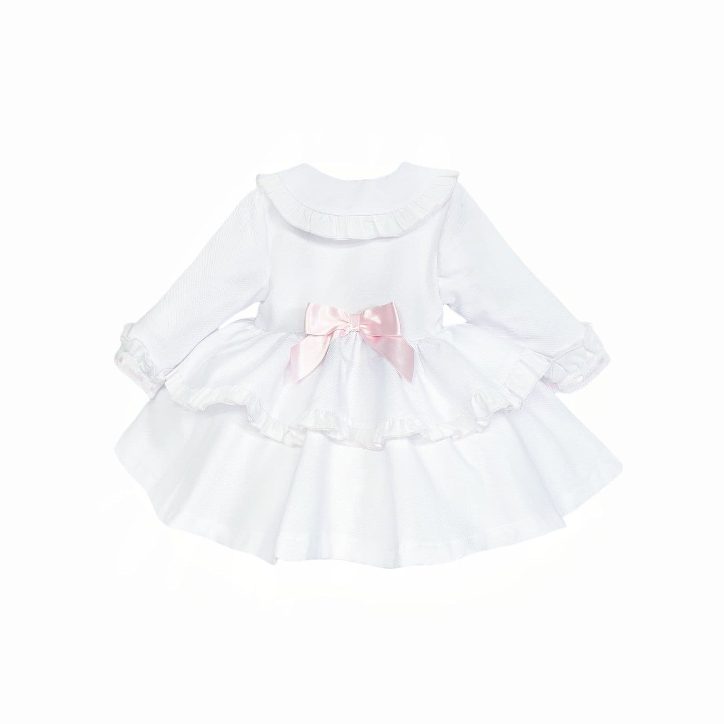 *SALE* Baby Girl White Waffle Puff Ball Frilly Jacket Pink Bow "ABR003WP"