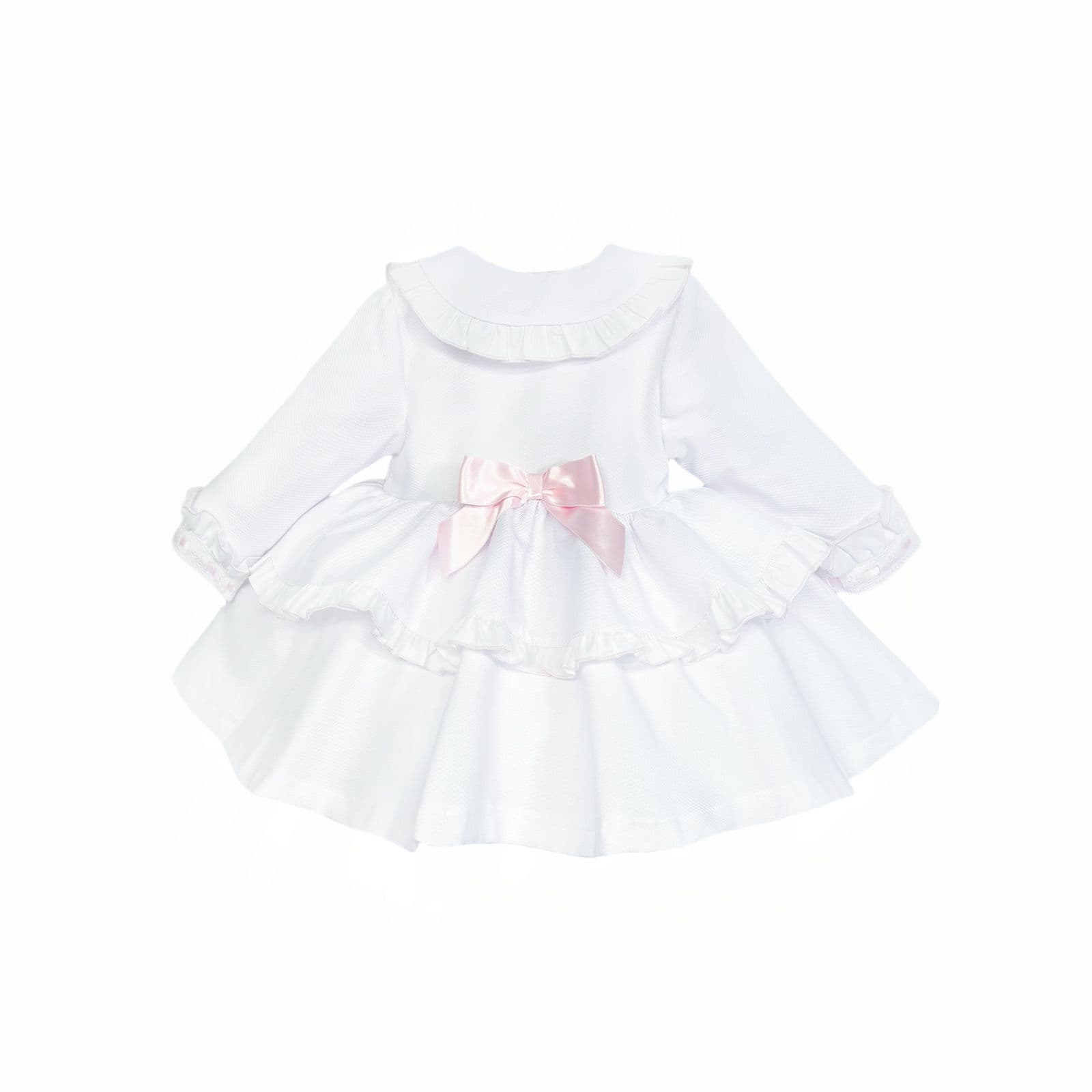 *SALE* Baby Girl White Waffle Puff Ball Frilly Jacket Pink Bow "ABR003WP"