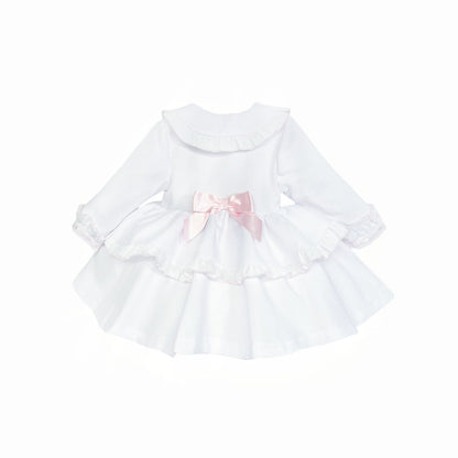 *SALE* Baby Girl White Waffle Puff Ball Frilly Jacket Pink Bow "ABR003WP"