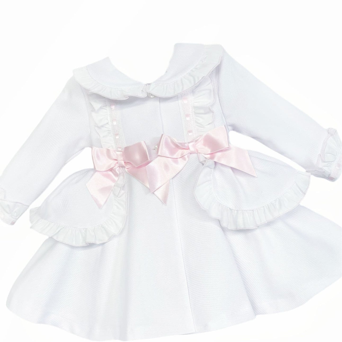 *SALE* Baby Girl White Waffle Puff Ball Frilly Jacket Pink Bow "ABR003WP"