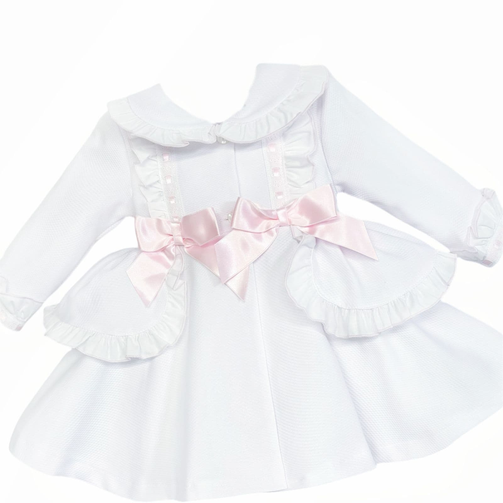 *SALE* Baby Girl White Waffle Puff Ball Frilly Jacket Pink Bow "ABR003WP"