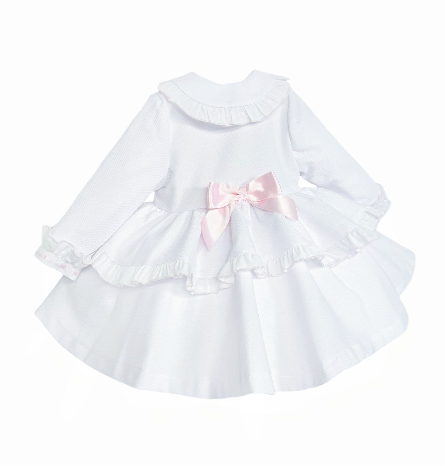 *SALE* Baby Girl White Waffle Puff Ball Frilly Jacket Pink Bow "ABR003WP"