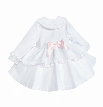 *SALE* Baby Girl White Waffle Puff Ball Frilly Jacket Pink Bow "ABR003WP"