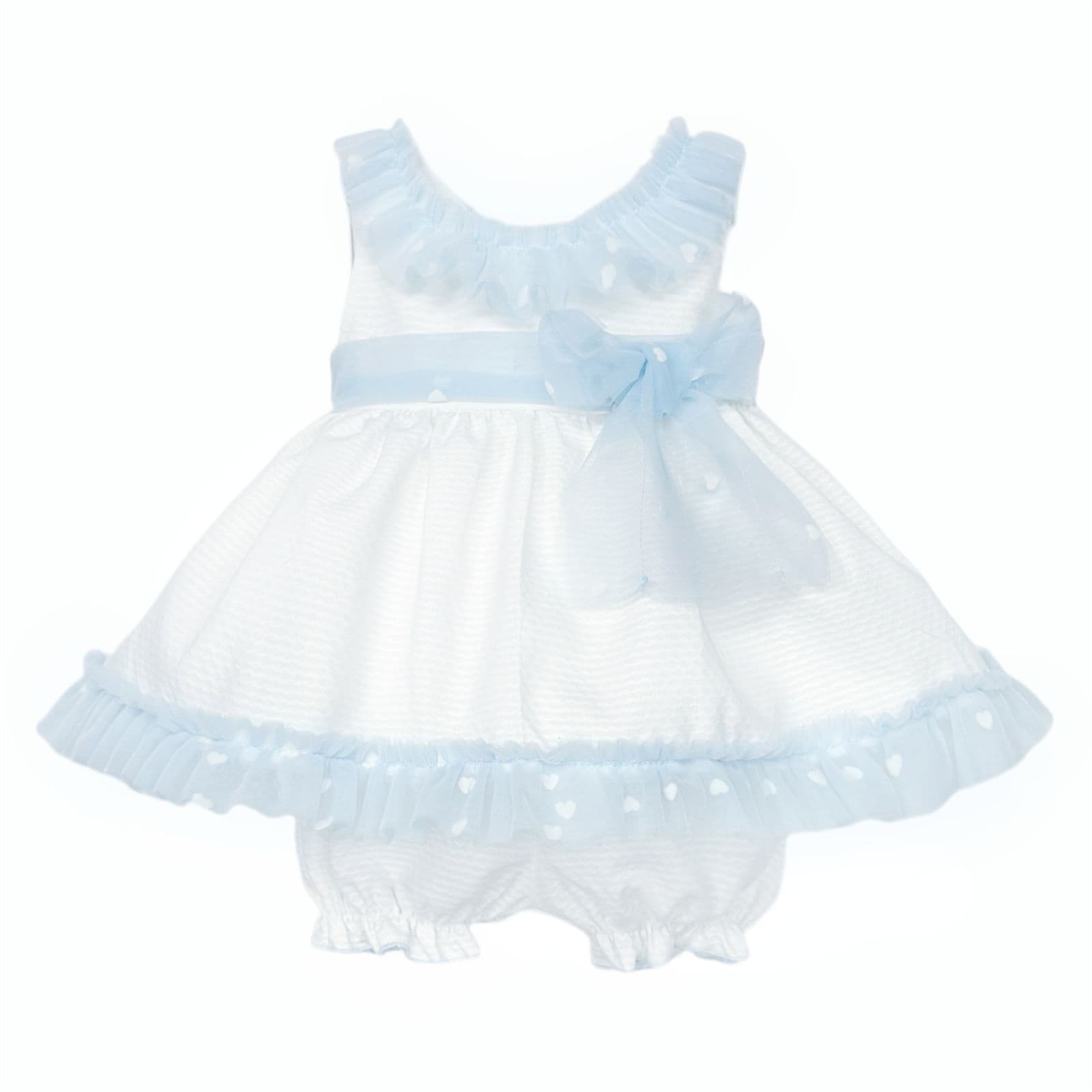 *SALE* Baby Girl White Waffle Tulle Frilly Dress with Knickers "2511 Blue"