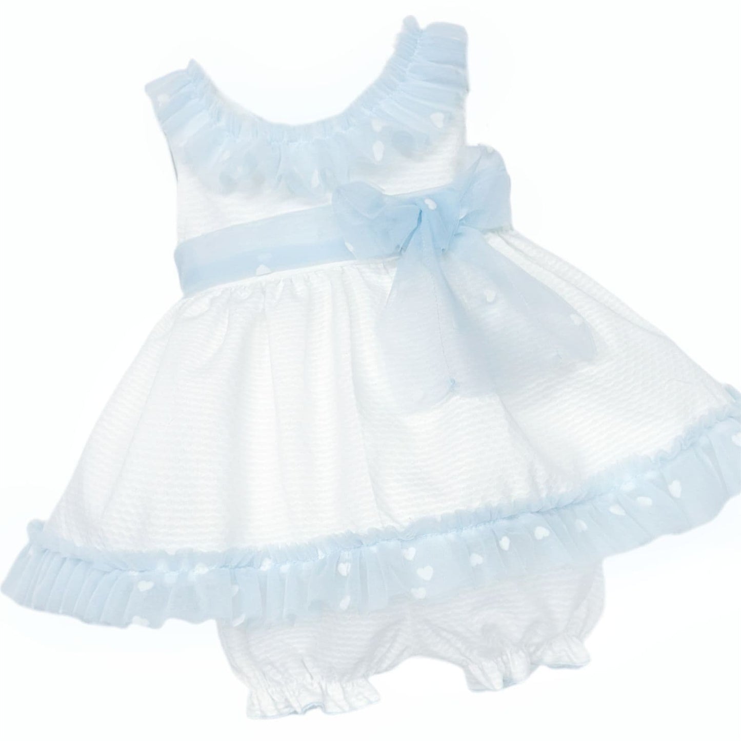 *SALE* Baby Girl White Waffle Tulle Frilly Dress with Knickers "2511 Blue"