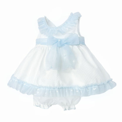 *SALE* Baby Girl White Waffle Tulle Frilly Dress with Knickers "2511 Blue"