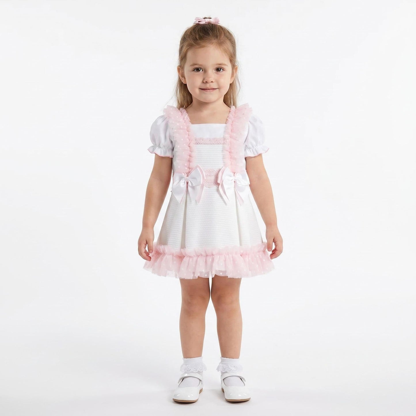*SALE* Baby Girl White Waffle Tulle Pinafore with Shirt "2509"