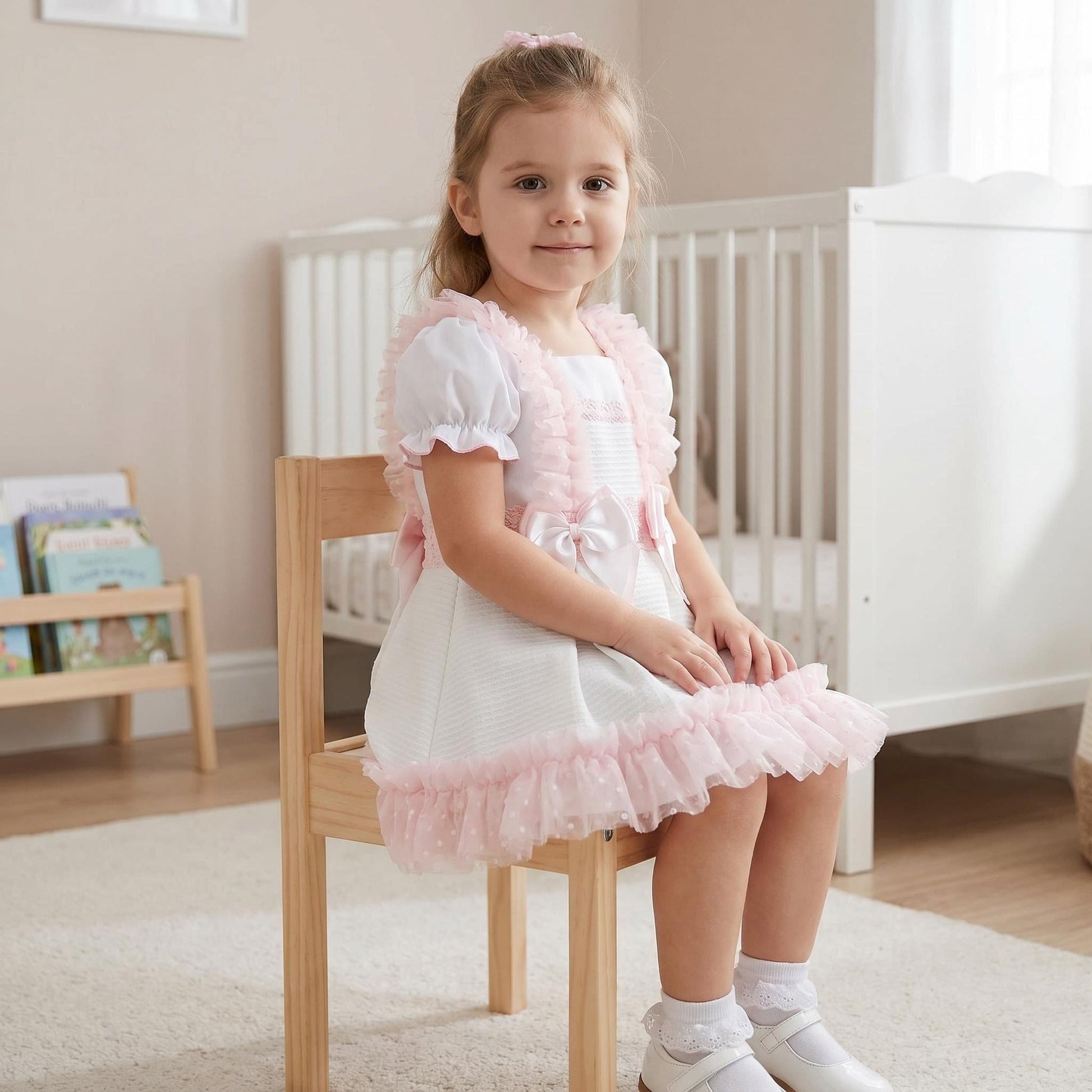*SALE* Baby Girl White Waffle Tulle Pinafore with Shirt "2509"