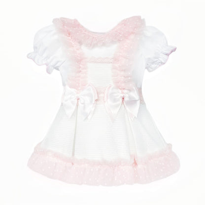 *SALE* Baby Girl White Waffle Tulle Pinafore with Shirt "2509"