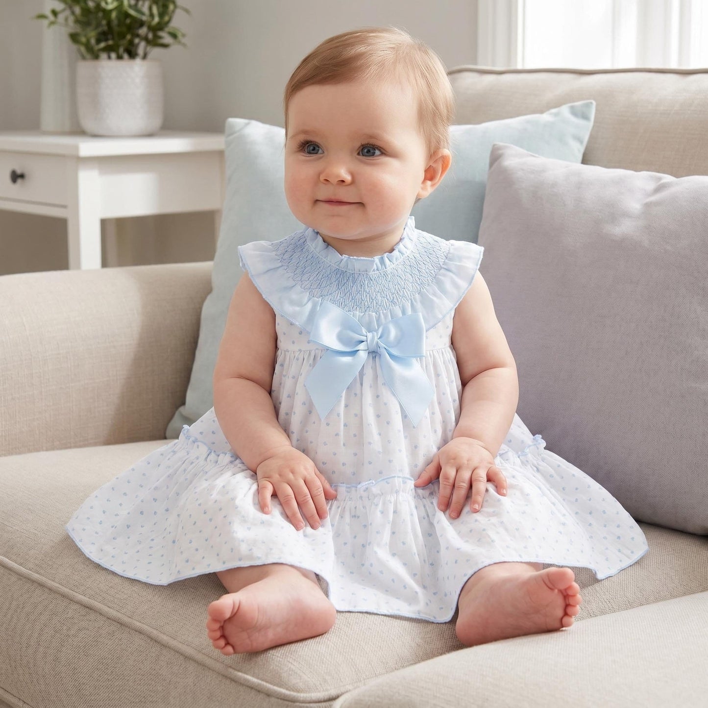 *SALE* Baby Girl White with Blue Plumetis Dress with Pants "MYD2436B"