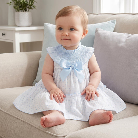 *SALE* Baby Girl White with Blue Plumetis Dress with Pants "MYD2436B"