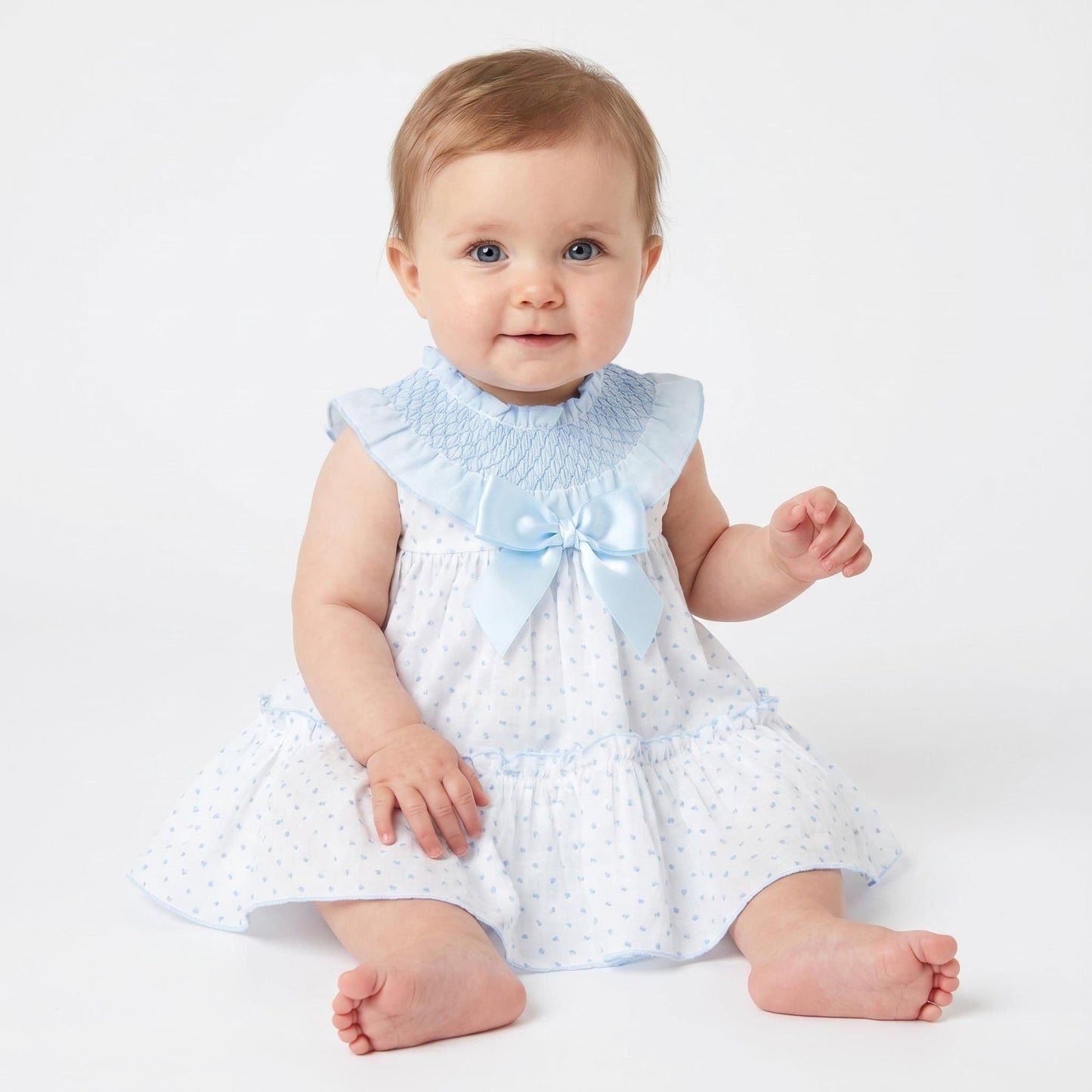 *SALE* Baby Girl White with Blue Plumetis Dress with Pants "MYD2436B"