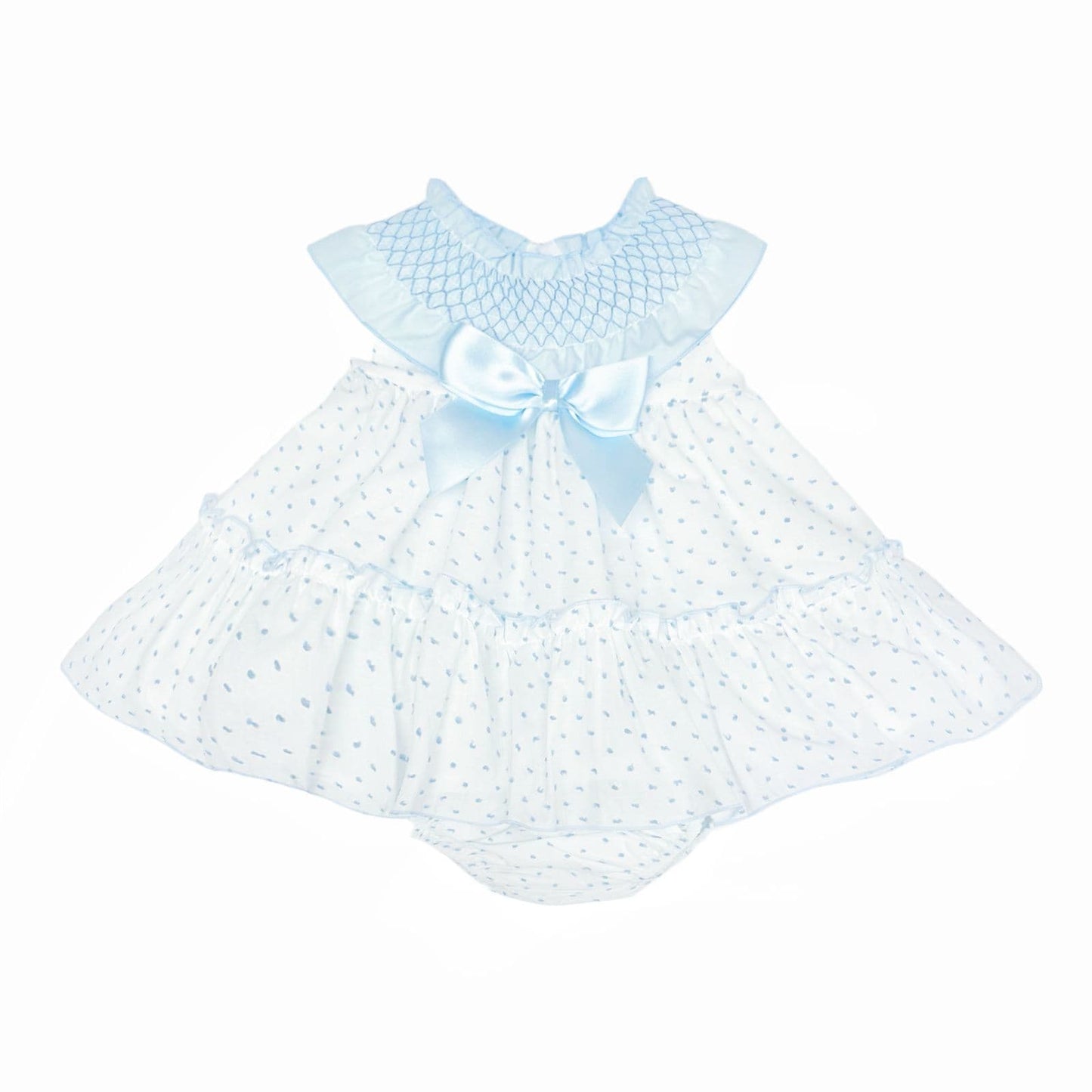 *SALE* Baby Girl White with Blue Plumetis Dress with Pants "MYD2436B"