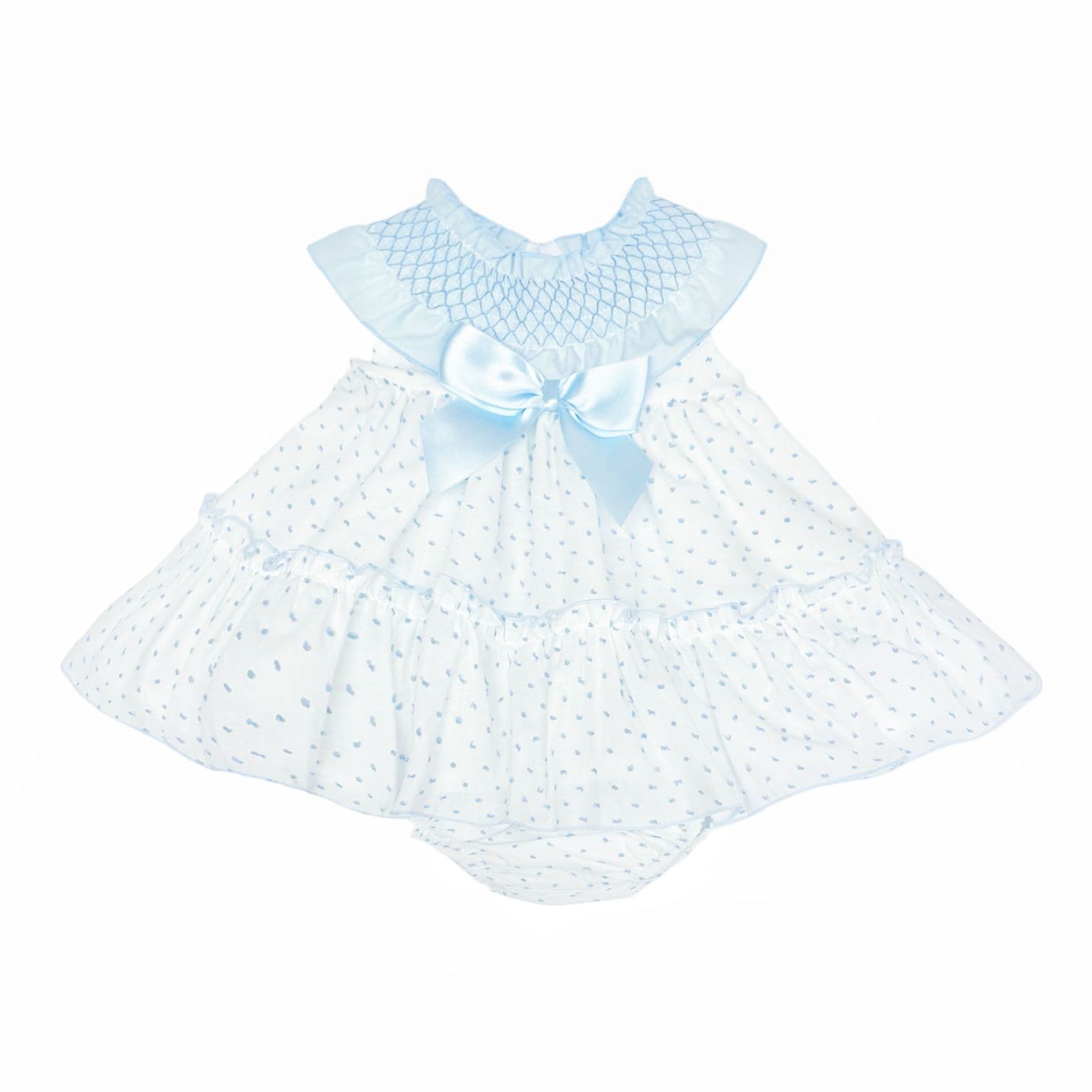 *SALE* Baby Girl White with Blue Plumetis Dress with Pants "MYD2436B"