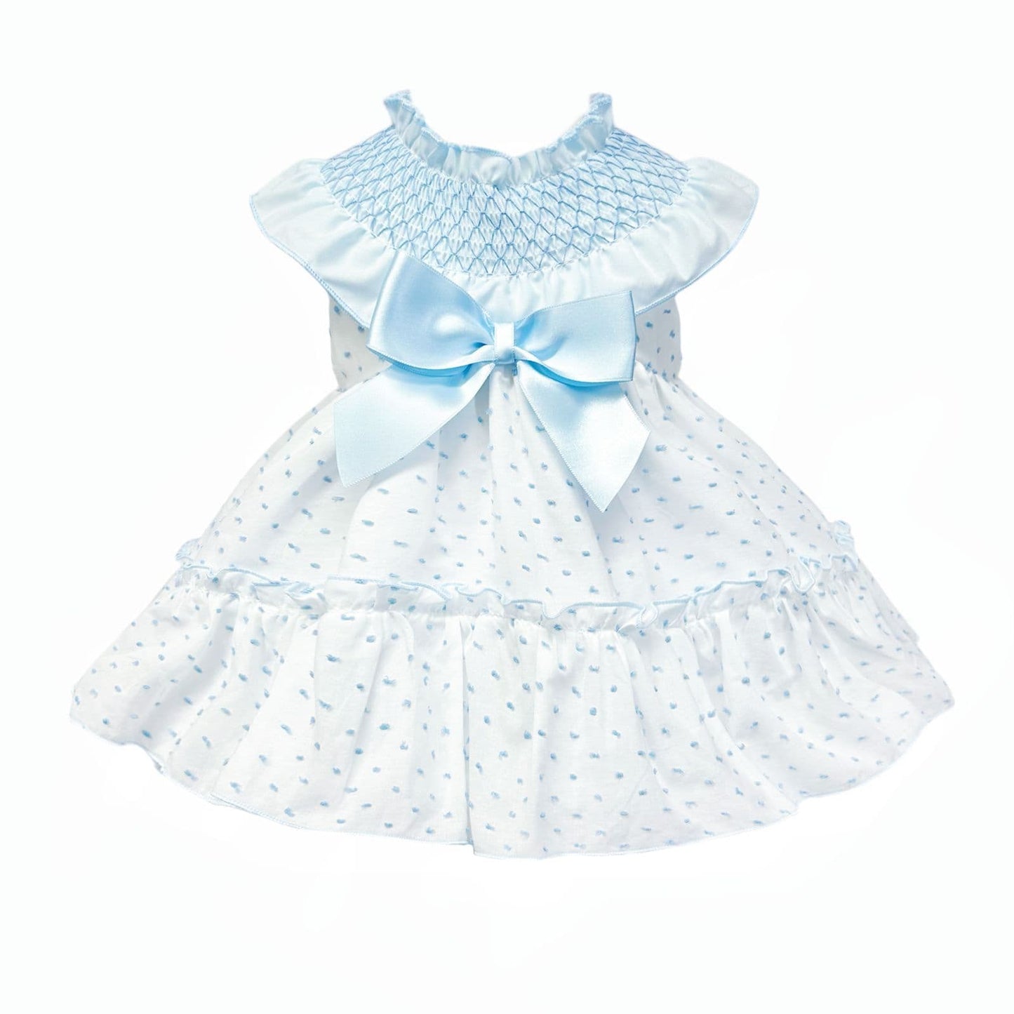 *SALE* Baby Girl White with Blue Plumetis Dress with Pants "MYD2436B"