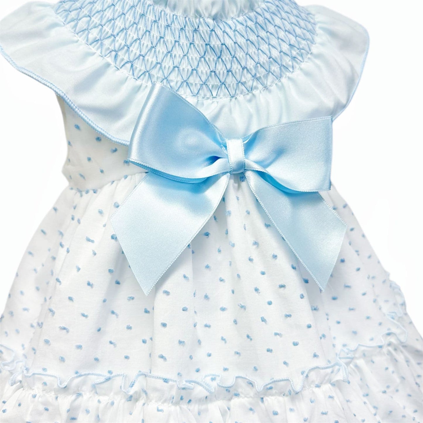 *SALE* Baby Girl White with Blue Plumetis Dress with Pants "MYD2436B"