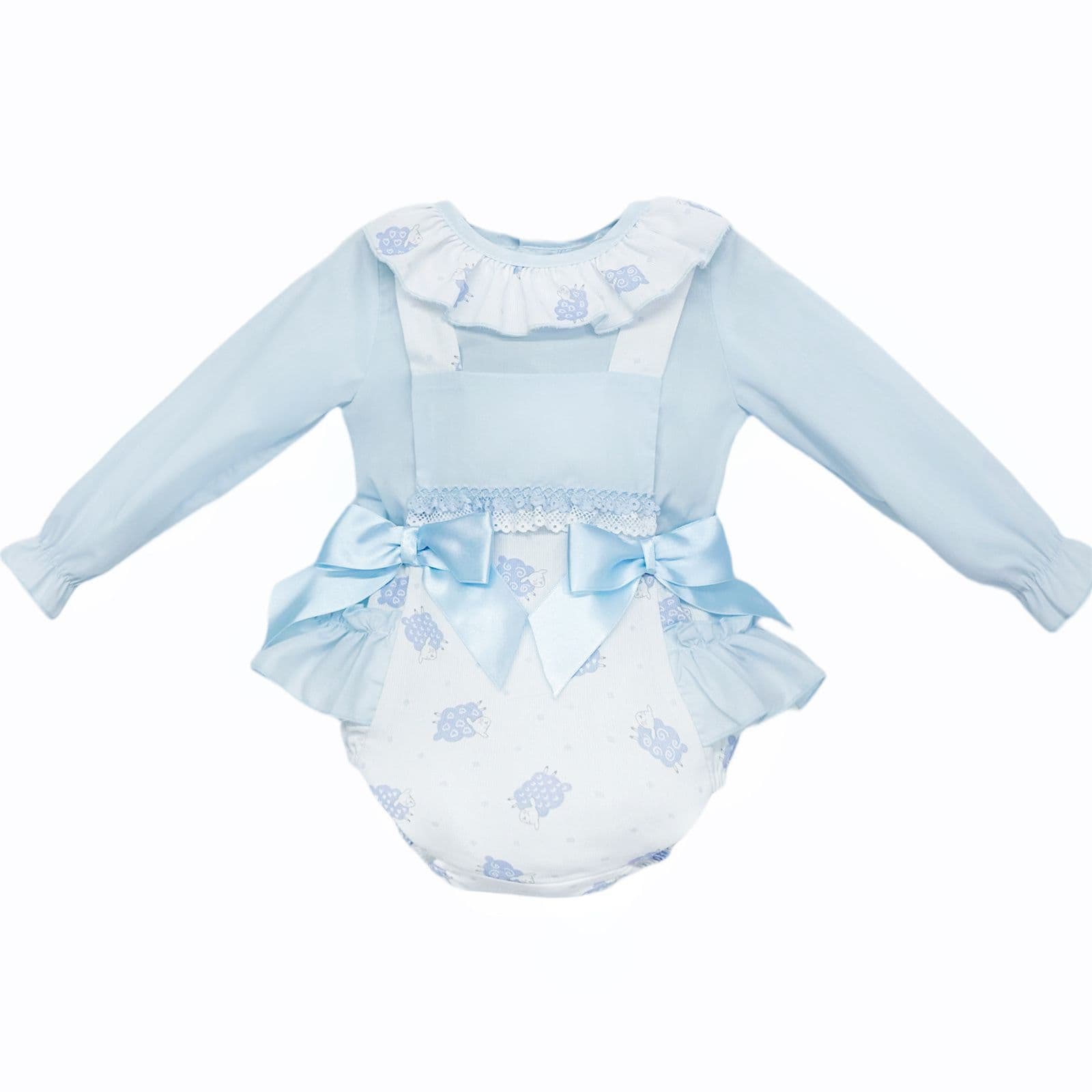 *SALE* Baby Girl White with Blue Sheep Frilly Romper with Shirt "MYD25235"